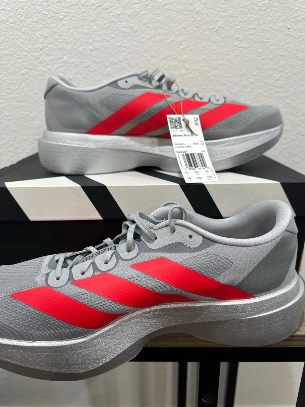adidas Men’s Gray Athletic Shoes with Red Stripes